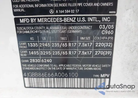 2006 Mercedes-Benz Ml 350 4Matic из США, поврежденный, VIN 4JGBB86E66A006100